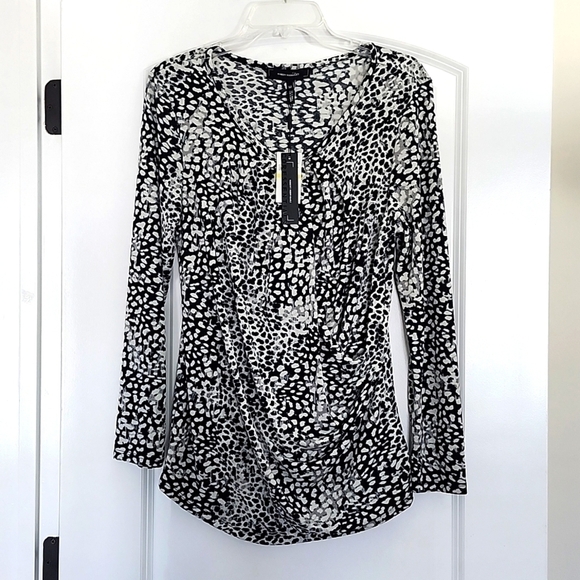 NWT ROBERT RODRIGUEZ Faux Wrap Blouse Animal Print White Black Long Sleeve MED - Picture 1 of 11